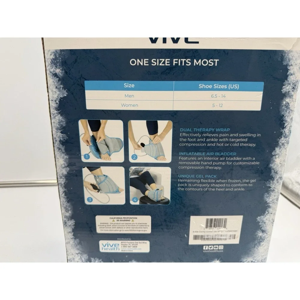 Vive Compression‎ Ankle Ice Pack Wrap for Foot Pain 1 Count (Pack of 1), Grey